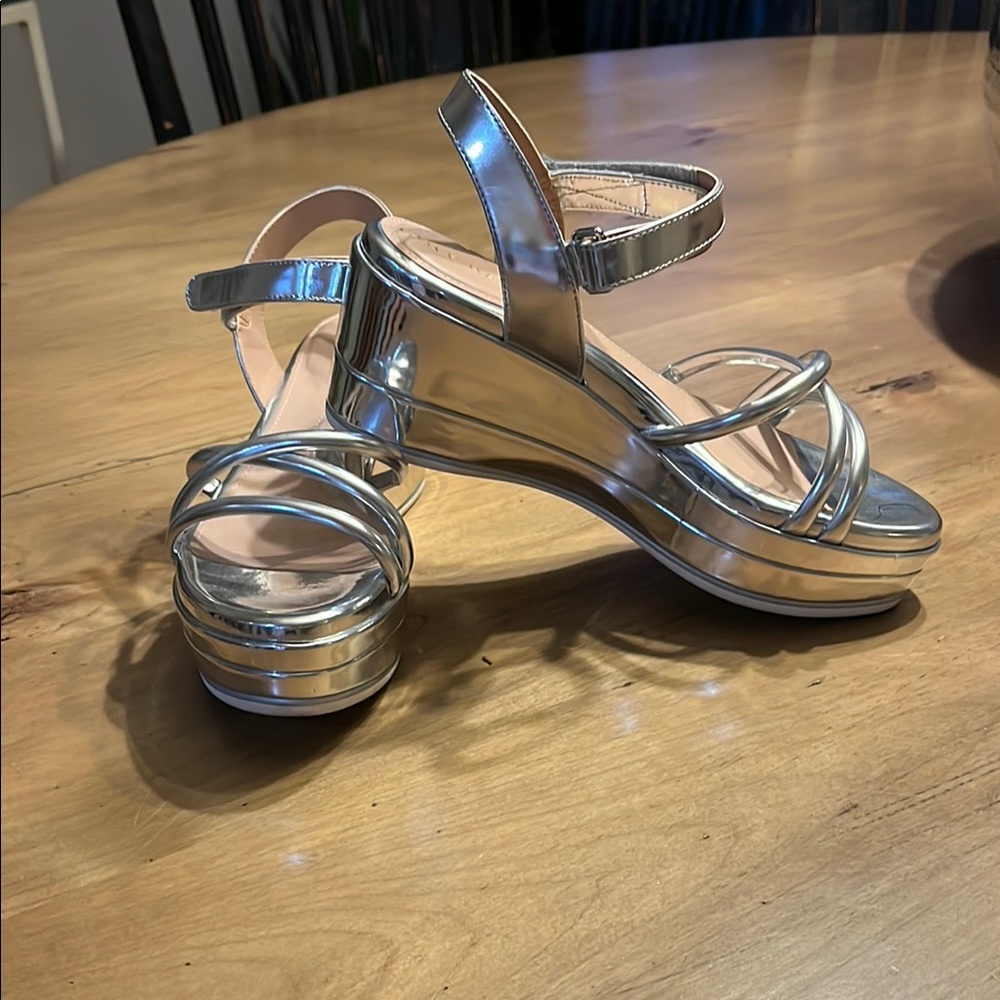 Cole Haan Silver Metallic Wedge Sandals